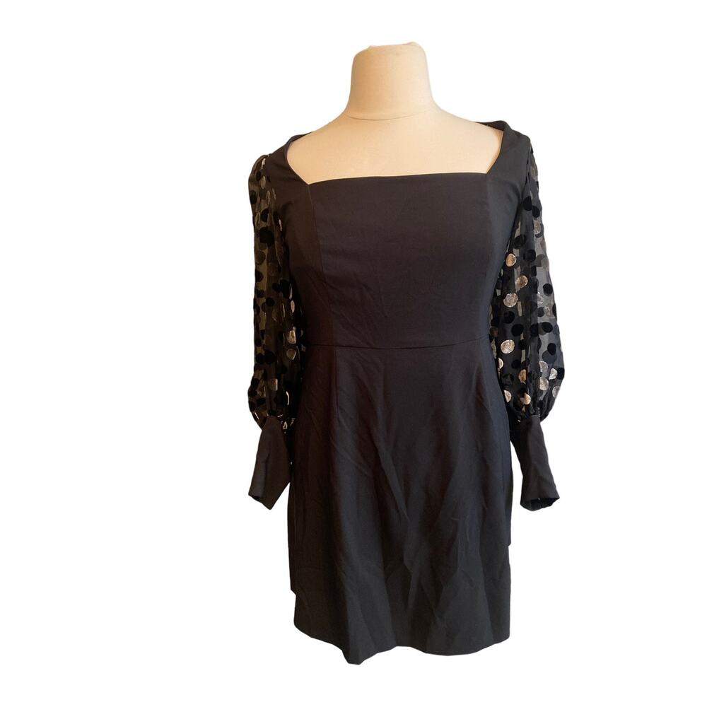 Hutch Flocked With Black Polka Dot Balloon Sleeve Mini Dress Size 18